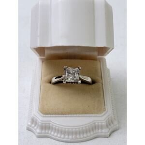 NANA Jewels Princess Cut Solitaire Sterling Silver Engagement Ring Sz 7